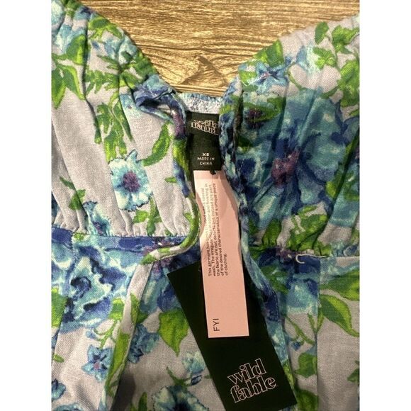 Women's Ruched Linen Slip Dress - Wild Fable Blue Floral Size XS. NWT. 1 - Picture 5 of 6